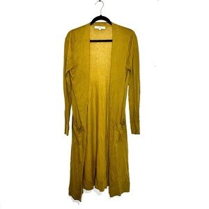 LOFT Long Split Hem Duster Cardigan Boho Minimalist Y2K - Mustard - Size Small